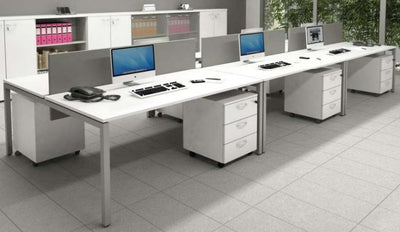 Composizione lineare scrivanie in melaminico con cassettiere da ufficio cm. 360x164x72,5h