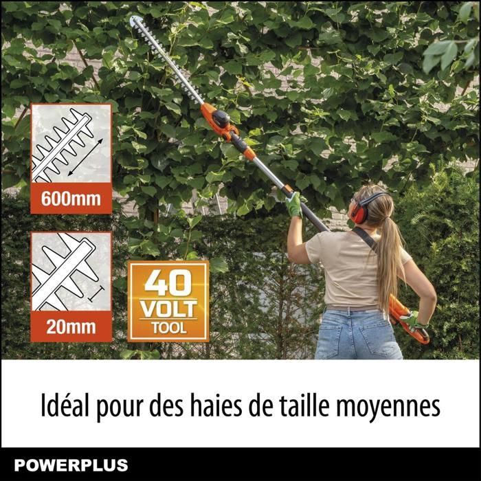 Dimensione a doppia altezza di potenza Powdpg75380 - 40 V Batteria, senza batteria o caricabatterie, lama da 600 mm, deviazione da 20 mm