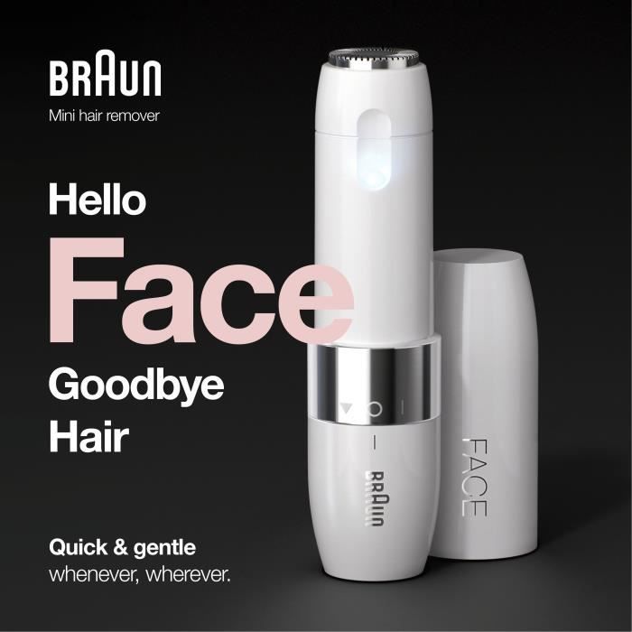Braun Face Mini FS1000 Rasoio elettrico per il viso per donna - Delicato sulla pelle - Funzione luce intelligente - Bianco