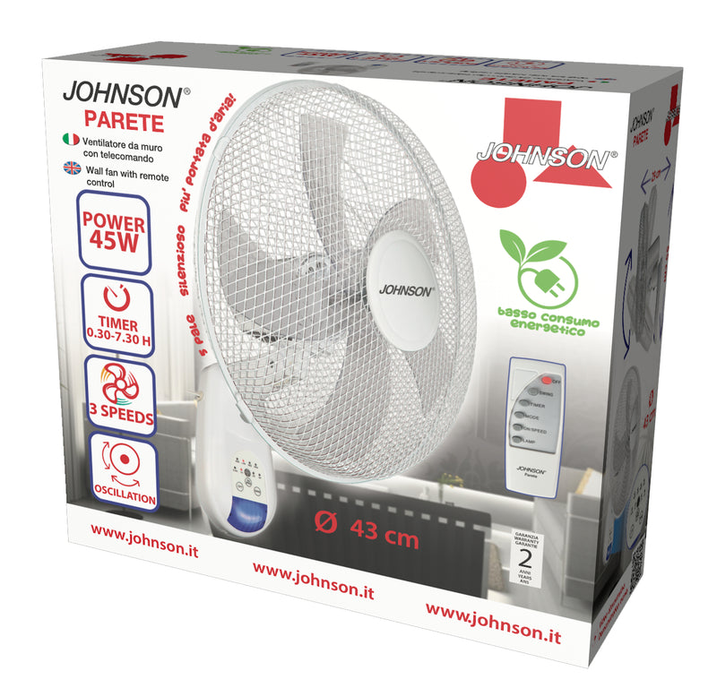 Ventilatore da Parete Fresco 43cm 3 velocità 45W Silenzioso Telecomando Timer
