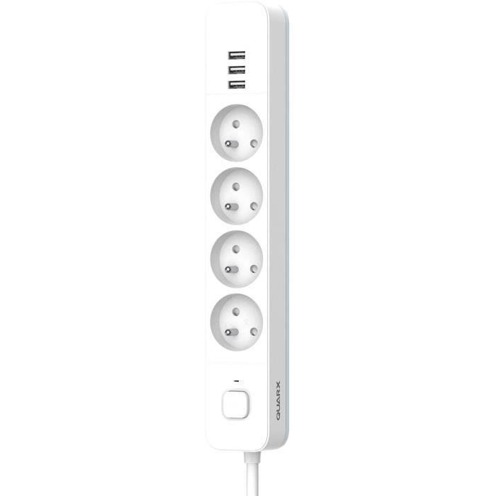Multipresa - QUARX - 4 prese - Con 3 porte USB, cavo da 1,5 m