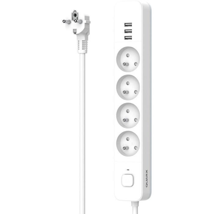 Multipresa - QUARX - 4 prese - Con 3 porte USB, cavo da 1,5 m