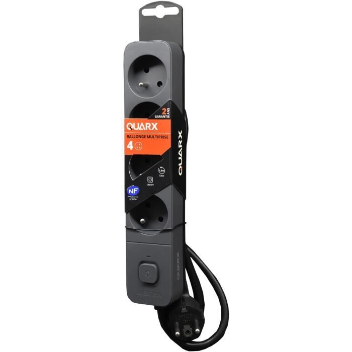 Multipresa - QUARX - 4 prese - Con 3 porte USB, cavo da 1,5 m