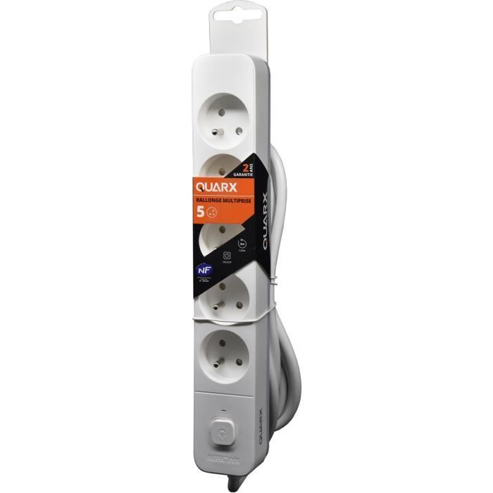 Multipresa - QUARX - 5 prese - Con cavo da 3 m, protezione bambini