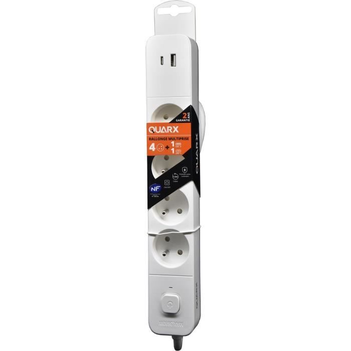 Multipresa - QUARX - 4 prese - Con USB Type C e USB A, cavo da 1,5 m