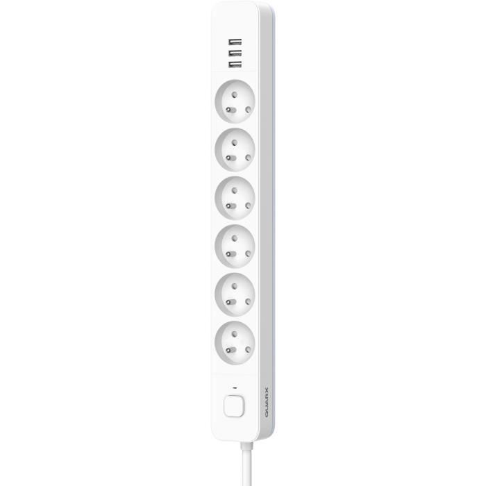 Multipresa - QUARX - 6 prese - Con 3 porte USB, cavo da 1,5 m