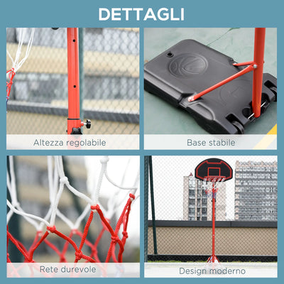Canestro Portatile Canestro Basket da Esterno con Altezza Regolabile 193.5-248.5cm e Base da Riempire con Acqua o Sabbia, in Acciaio e Nylon 74x127x193.5-248.5cm