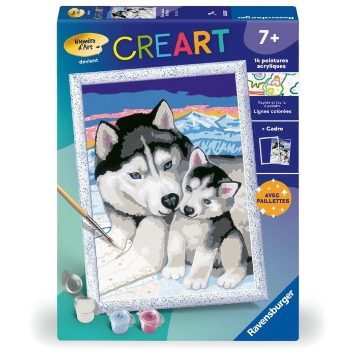 CreArt Kids 18x24cm Dolci baci di Husky, Kit di pittura con i numeri, Numero d&