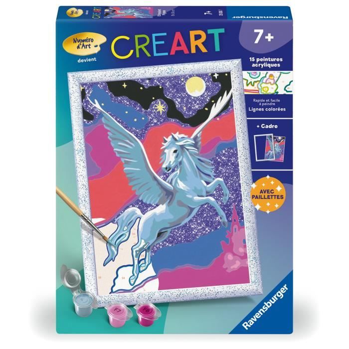CreArt Kids 18x24 cm Pegaso scintillante, Kit da dipingere con i numeri, Numeri artistici, Dai 7 anni in su, 25830, Ravensburger