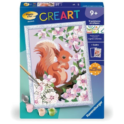 CreArt Kids 18x24 cm Scoiattolo in primavera, Kit da dipingere con i numeri, dai 9 anni in su, 25837, Ravensburger