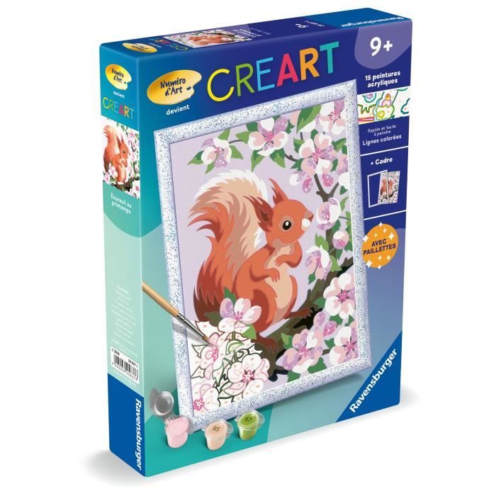 CreArt Kids 18x24 cm Scoiattolo in primavera, Kit da dipingere con i numeri, dai 9 anni in su, 25837, Ravensburger