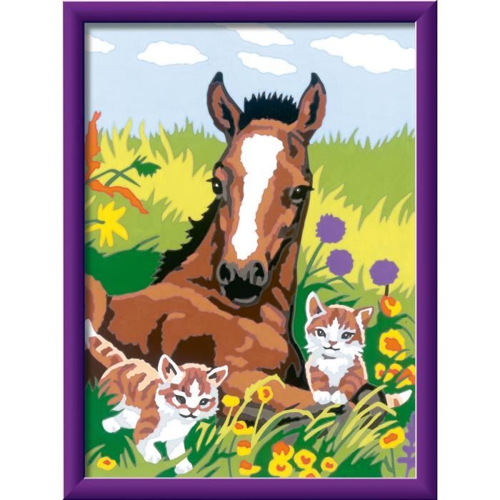 CreArt Kids 18x24cm Cavallo e Gattini, Kit Dipingi con i Numeri, Numero d&