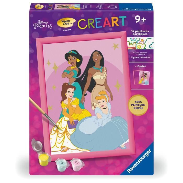 CreArt Kids 18x24 cm Principesse Disney, Kit da dipingere con i numeri, dai 7 anni in su, 25843, Ravensburger