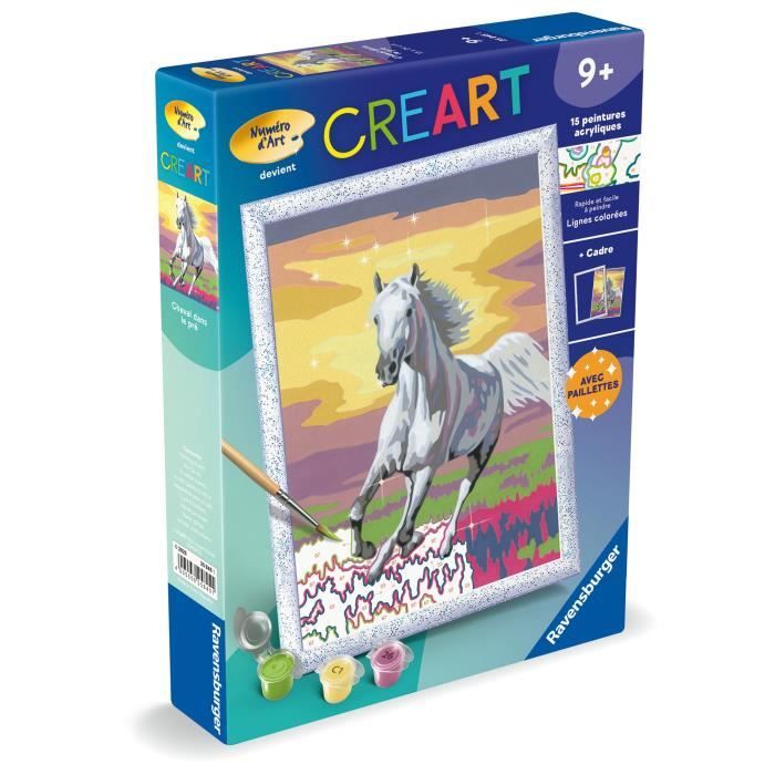 CreArt Kids 18x24 cm Cavallo nel prato, Kit da dipingere con i numeri, Numero d&