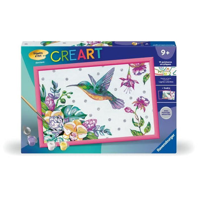 CreArt Kids 31x21cm Colibrì e fiori esotici, Kit di pittura con i numeri, Numero d'arte, Età 7+, 25851, Ravensburger