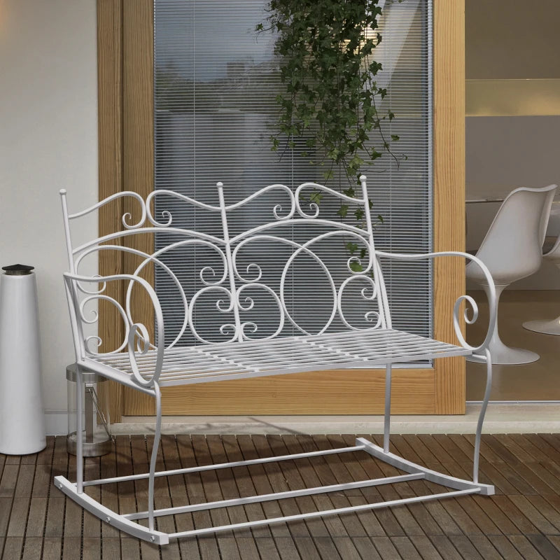 Panchina a Dondolo da Esterno, Dondolo 2 Posti Biposto da Giardino stile Shabby in Metallo 103 x 74.5 x 88cm, Bianco