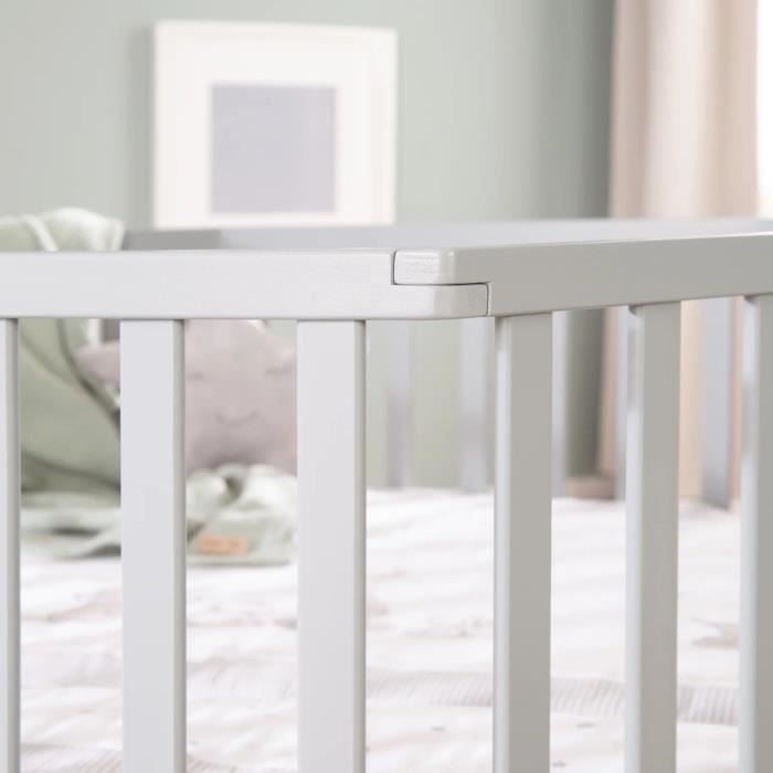 Box ROBA Hegaxonal - Rivestimento imbottito - Motivo elefante - 6 ruote frenate - Legno laccato tortora