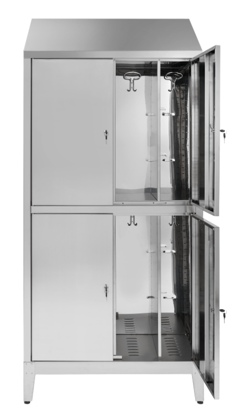 Armadio multispogliatoio acciaio inox AISI 430 a 4 posti a 4 ante con tramezza interna cm. 95x50x215h