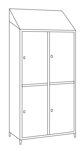 Armadio multispogliatoio in acciaio inox AISI 304 a 4 posti a 4 ante con tramezza sporco/pulito cm. 95x50x215h