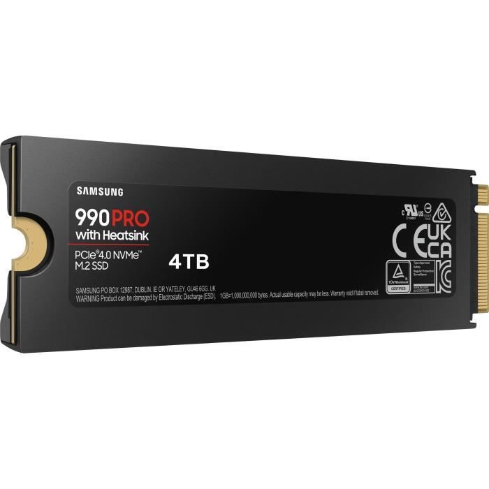 SAMSUNG - 990 PRO - SSD interno - 4 TB - Con dissipatore di calore - PCIe 4.0 - NVMe 2.0 - M2 2280 - Fino a 7450 MB/s (MZ-V9P4T0GW)