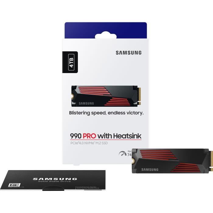 SAMSUNG - 990 PRO - SSD interno - 4 TB - Con dissipatore di calore - PCIe 4.0 - NVMe 2.0 - M2 2280 - Fino a 7450 MB/s (MZ-V9P4T0GW)