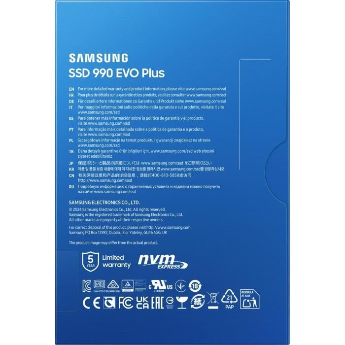 SSD interno - SAMSUNG - 990 EVO Plus 1 TB - NVMe M.2 PCIe 4.0x4 - Velocità di lettura fino a 7.150 MB/s