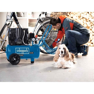 Compressore d'aria bicilindrico orizzontale silenzioso Scheppach HC25Si - 24 L - 1100W - 8 bar - 1,5 HP