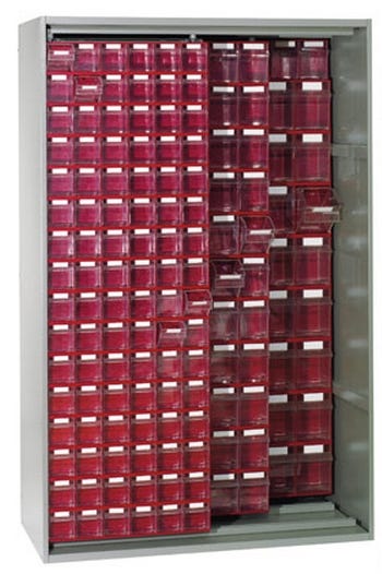 Armadio Madia metallico con cassettiere e pannelli scorrevoli cm. 127x60,5x196,5h