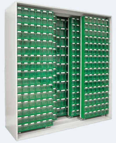 Armadio Madia metallico minuteria per ferramenta e mesticheria con pannelli scorrevoli cm. 185x60x195h