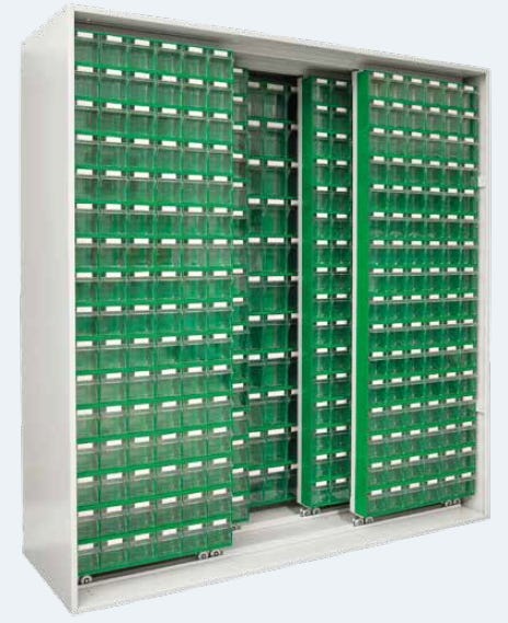 Armadio Madia metallico minuteria per ferramenta e mesticheria con pannelli scorrevoli cm. 185x60x195h