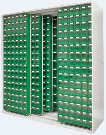 Armadio Madia di metallo scorrevole con cassetti porta minuteria cm. 185x60x195h