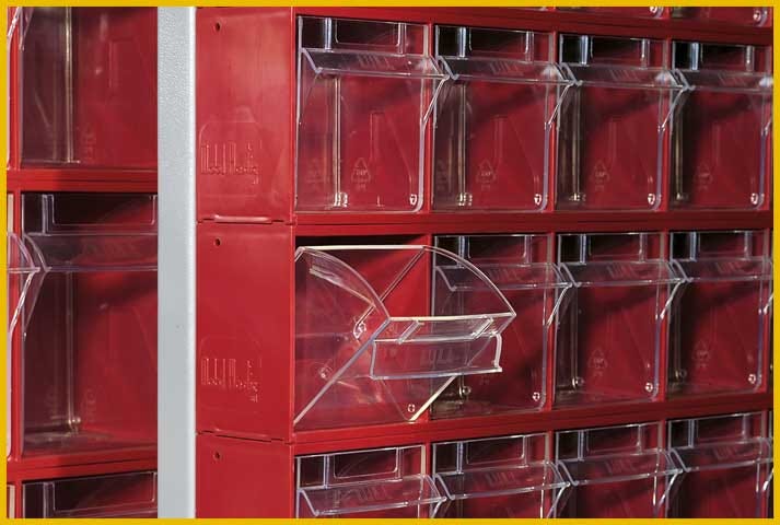 Armadio Madia di metallo scorrevole con cassetti porta minuteria cm. 185x60x195h