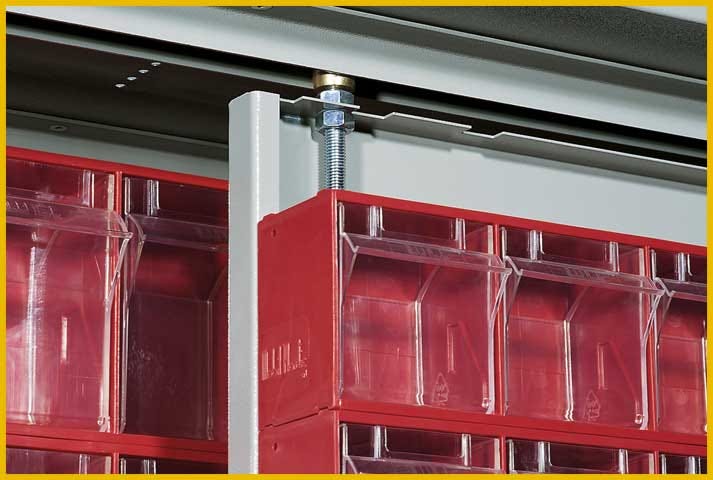 Armadio Madia di metallo scorrevole con cassetti porta minuteria cm. 185x60x195h