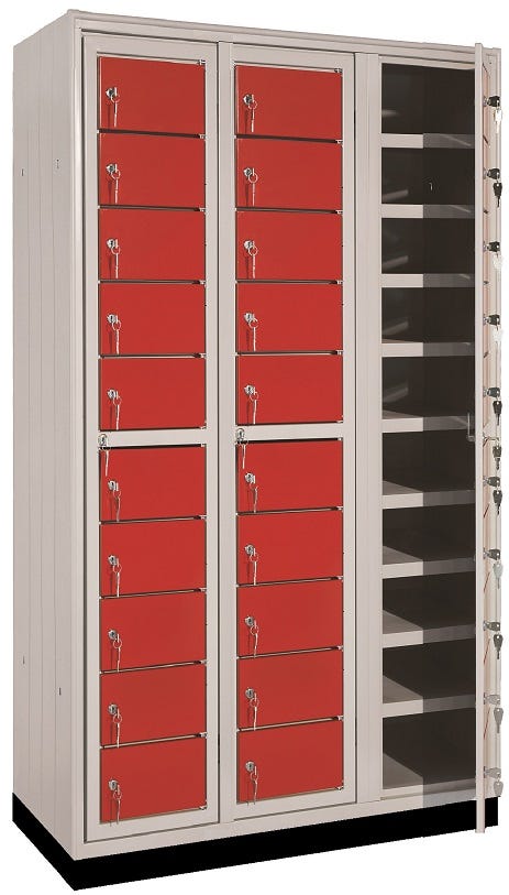 Armadio casellario porta smartphone con 30 vani colorati cm. 90x35x175h