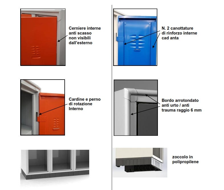 Armadio casellario porta smartphone con 30 vani colorati cm. 90x35x175h