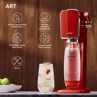 Distributore acqua frizzante - SODASTREAM - ART Mandarine - Con 1 bombola da 1 L, compatibile lavastoviglie + 1 ricarica gas da 60 L