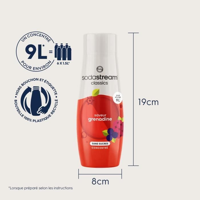 Concentrati SODASTREAM - Confezione da 6 concentrati di granatina senza zucchero - Fino a 54 litri di bevande - 440 ml