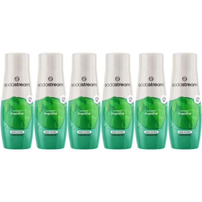 Concentrati SODASTREAM - Confezione da 6 concentrati alla menta senza zucchero - Fino a 54 litri di bevande - 440 ml