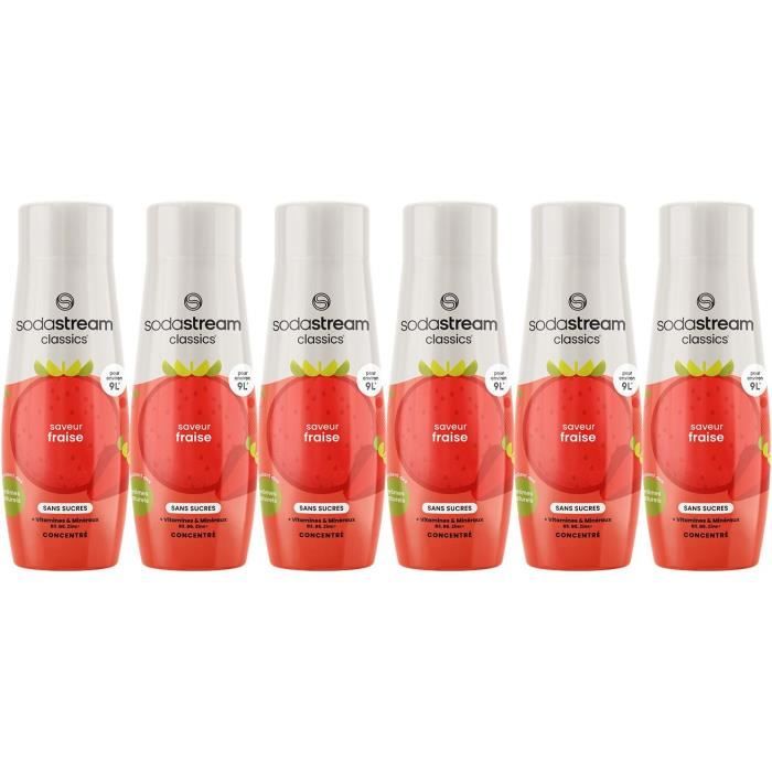 Concentrati SODASTREAM - Confezione da 6 Concentrati di Fragola Senza Zucchero - Fino a 54L di Bevande - 440 ml