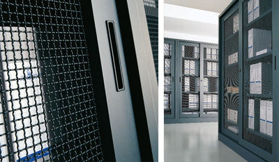 Armadio basso sopralzo da ufficio con ante scorrevoli in rete di metallo cm. 180x60x90H