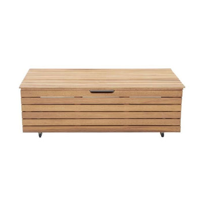 Cassapanca da giardino 190L in legno esotico di eucalipto FSC - 190 L - 48,5 x 109,5 x 37 cm - Con ruote - Effetto teak