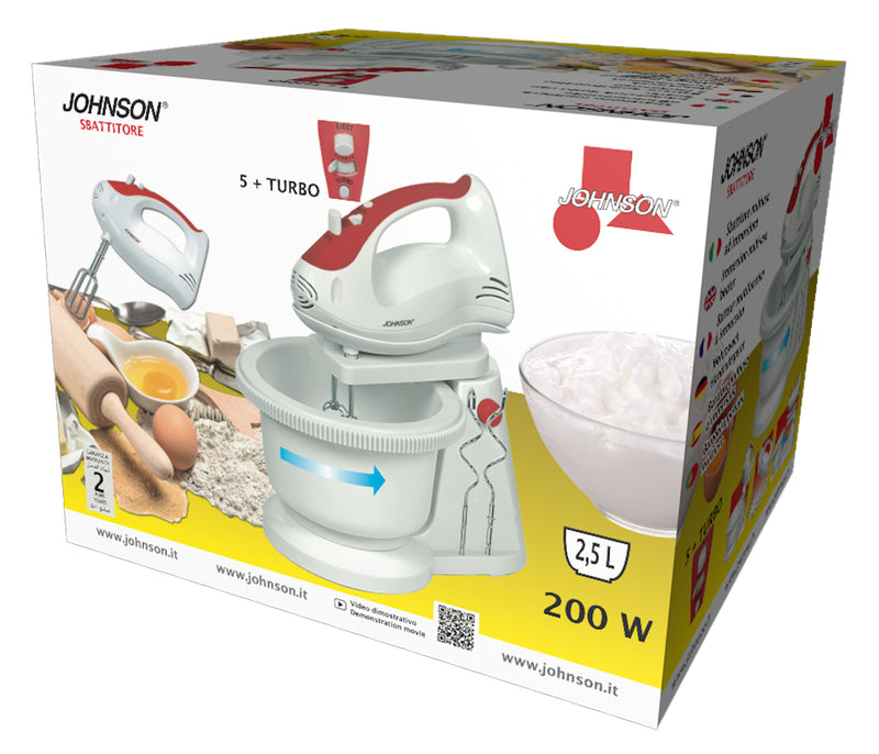 Sbattitore Elettrico Potenza 200W 5 Velocità Ciotola Rotante 2.5L Per Impastare