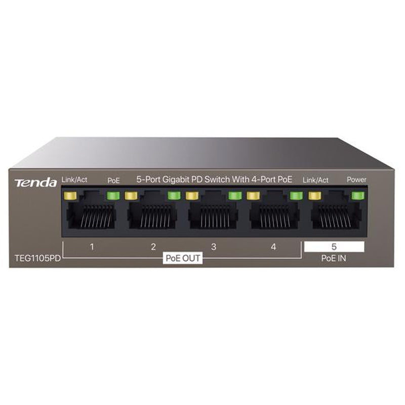 TENDA TEG1105PD - DESKTOP SWITCH 5PT LAN GIGABIT CON 4P PoE OUT e 1P PoE IN