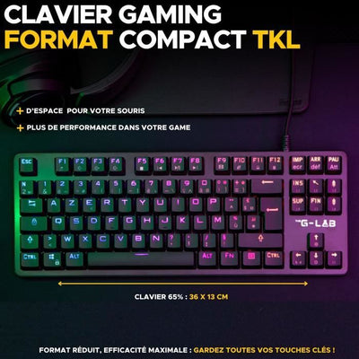Tastiera da gioco - G-Lab - KEYZ PLATI. TKL - Formato TKL - Meccanico (interruttore rosso) - Basso profilo - RGB - Nero