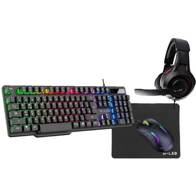 COMBO GAMING 4in1 - THE G-LAB - COMBO-SULFUR/FR - Tastiera e mouse da gioco retroilluminati + Cuffie da gioco + Tappetino per mouse