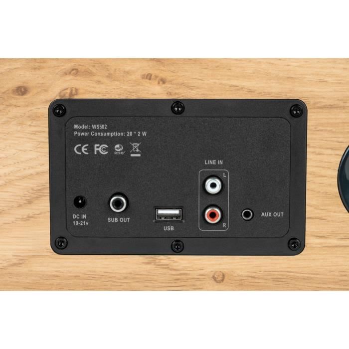 Altoparlante residenziale in legno - THOMSON - WS502 - Bluetooth 5.0, 100W, RCA, USB, AUX-IN