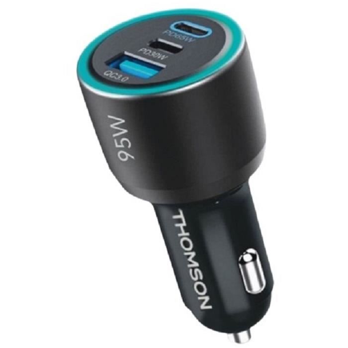 Caricabatterie da auto - THOMSON - 95 W - Tecnologia gan di nuova generazione - 2 USB-C - PD 65 W + PD 30 W - USB-A - QC 3.0
