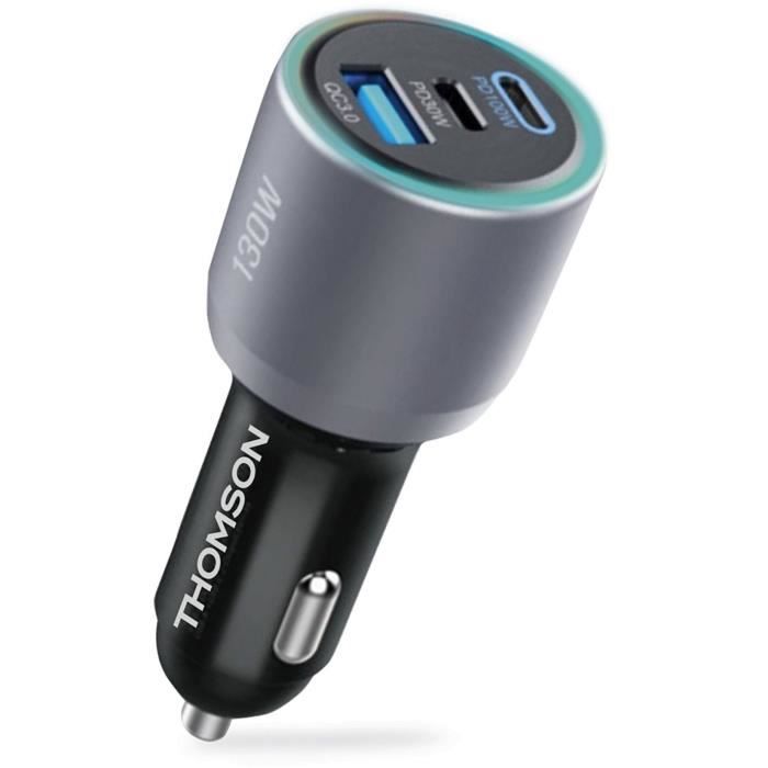 Caricabatterie per auto - THOMSON - 130 W - Tecnologia GaN di nuova generazione - 2 USB-C - PD 100 W + pd 30 W