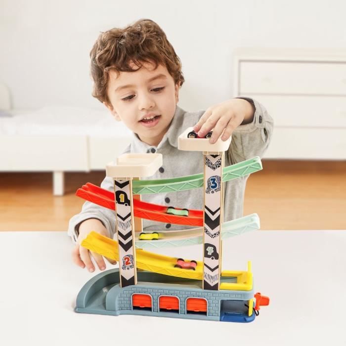 Circuito automobilistico - TOP LUMINOSO - 4 auto da corsa - 4 rampe - 2 livelli di parcheggio - Stazione di servizio