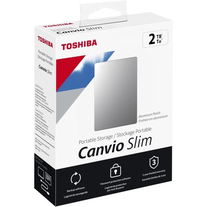Disco rigido esterno - Toshiba - Canvio Slim - da 2 a - argento